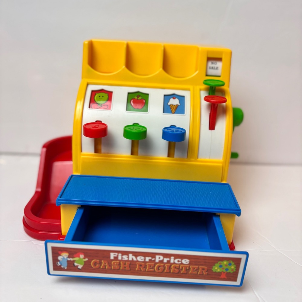 Fisher-Price Cash Register Basic Fun 2015 Retro Classic Toy Yellow Red Retro Toy